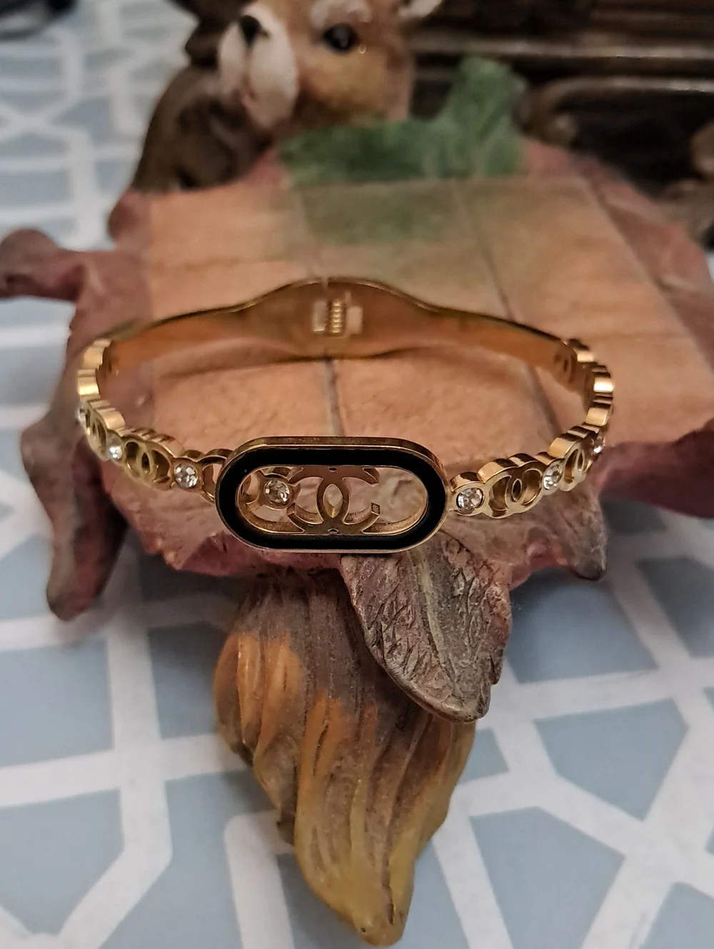 Fashion Jewelry Gold and Black Logo Accent Bracelet